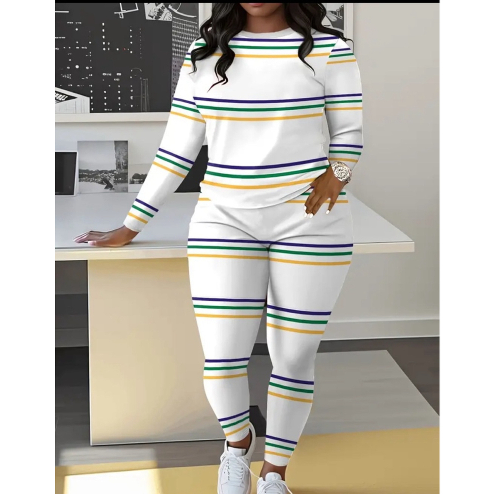 Mardi Gras Striped Long Sleeve Top and Pant Set